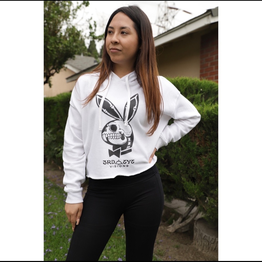 Playboy Visions Crop Top White Hoodie